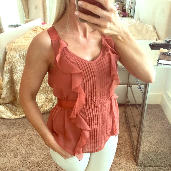LC Lauren Conrad Tops - LC Laura Conrad Ruffle Top Coral Orange Small